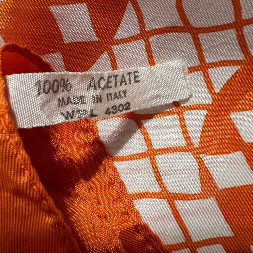 Orange And White Geometric Patterned Vintage Scarf - image 5